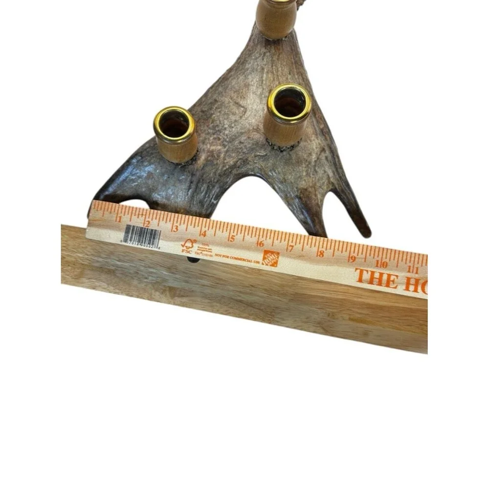 Genuine Moose Antler Candle Holder 3 Cup Rustic Cabin Decor Handmade Signed 12”